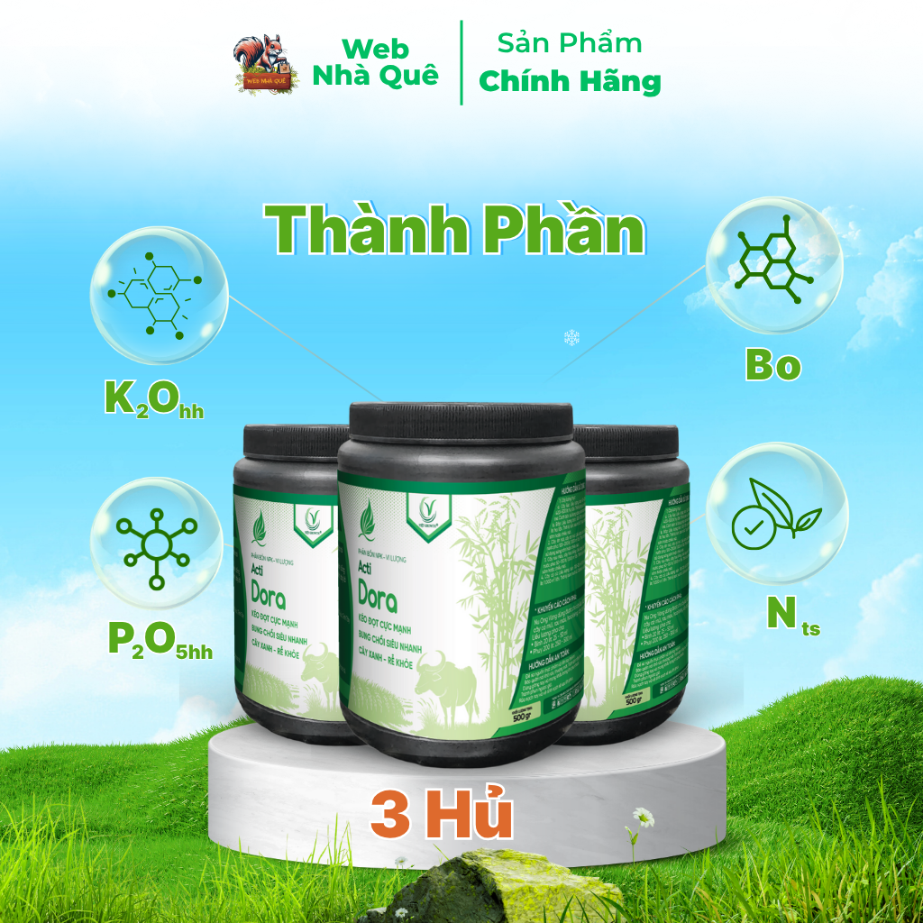 Combo 3 Hủ Phân Bón Acti Dora Siêu Kéo Đọt, Bật Chồi Nhanh, Thúc Trái Nhanh Lớn (500g pha 400 lít)