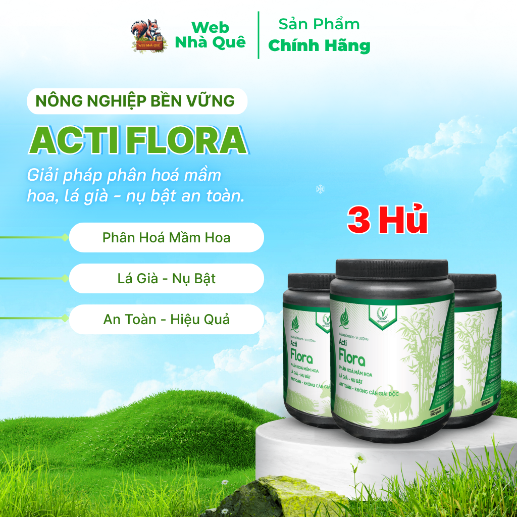 Combo 3 Hũ Phân Bón Lá Acti Flora Thúc Đẩy Phân Hoá Mầm Hoa, Lá Già Nhanh (Hũ 500g Pha 400 Lít)