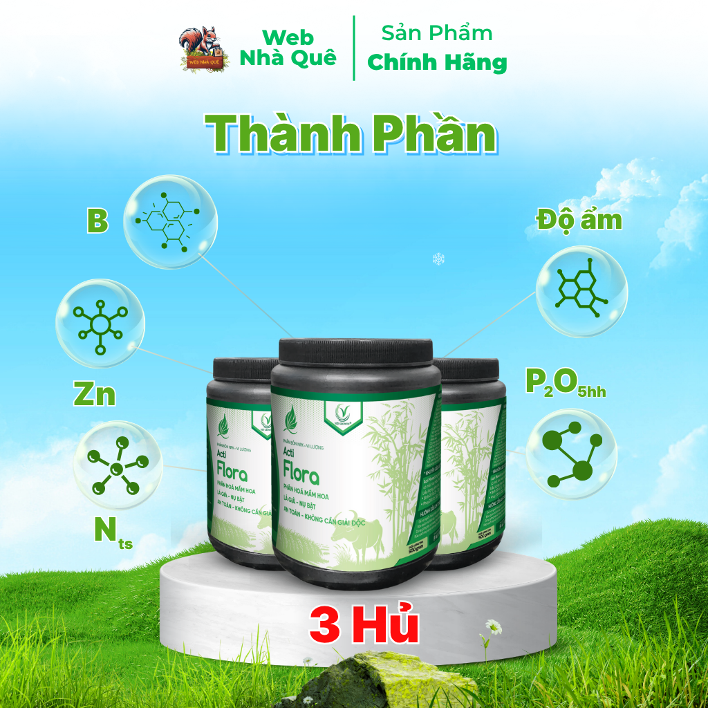 Combo 3 Hũ Phân Bón Lá Acti Flora Thúc Đẩy Phân Hoá Mầm Hoa, Lá Già Nhanh (Hũ 500g Pha 400 Lít)