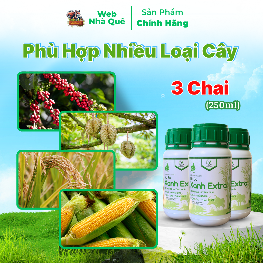 Combo 3 Hũ Phân Bón Lá Nu Bo Xanh Extra Hạn Chế Thối Hoa, Thối Trái, Rụng Hoa, Rụng Trái