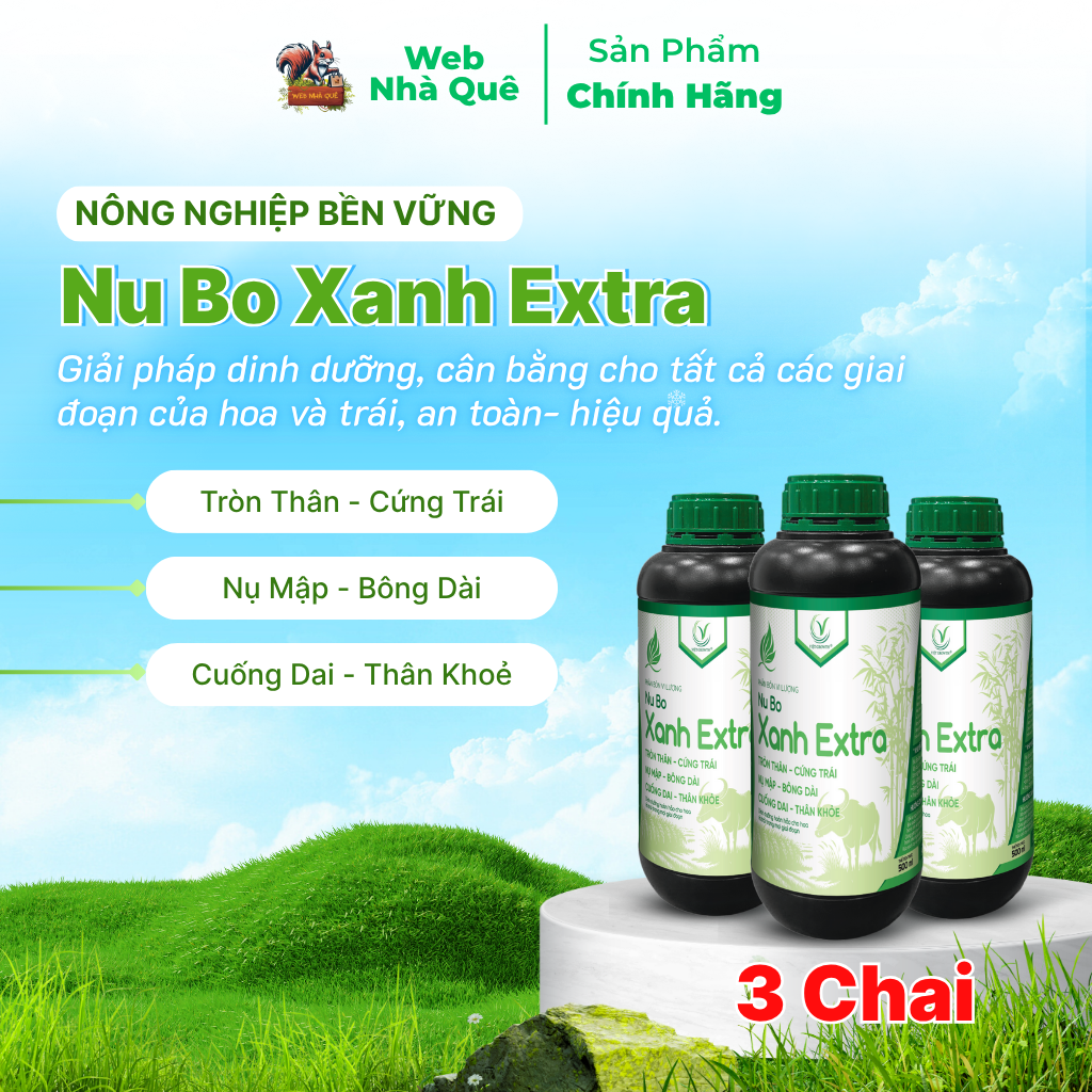 Combo 3 Hũ Phân Bón Lá Nu Bo Xanh Extra Hạn Chế Thối Hoa, Thối Trái, Rụng Hoa, Rụng Trái (Chai 500ml Pha 800 lít)