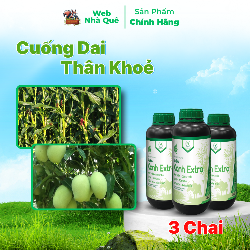Combo 3 Hũ Phân Bón Lá Nu Bo Xanh Extra Hạn Chế Thối Hoa, Thối Trái, Rụng Hoa, Rụng Trái (Chai 500ml Pha 800 lít)
