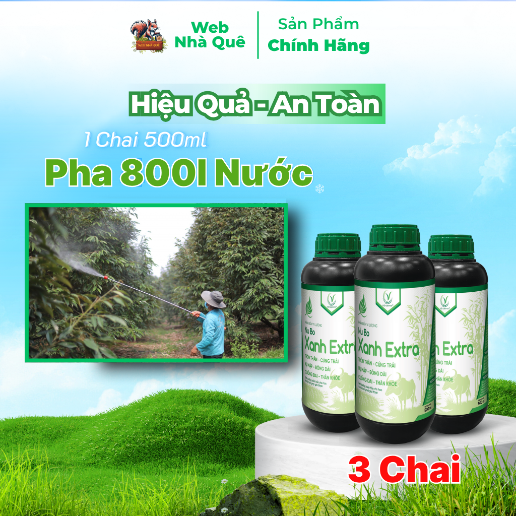 Combo 3 Hũ Phân Bón Lá Nu Bo Xanh Extra Hạn Chế Thối Hoa, Thối Trái, Rụng Hoa, Rụng Trái (Chai 500ml Pha 800 lít)