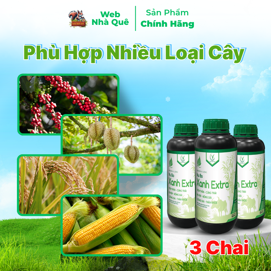 Combo 3 Hũ Phân Bón Lá Nu Bo Xanh Extra Hạn Chế Thối Hoa, Thối Trái, Rụng Hoa, Rụng Trái (Chai 500ml Pha 800 lít)