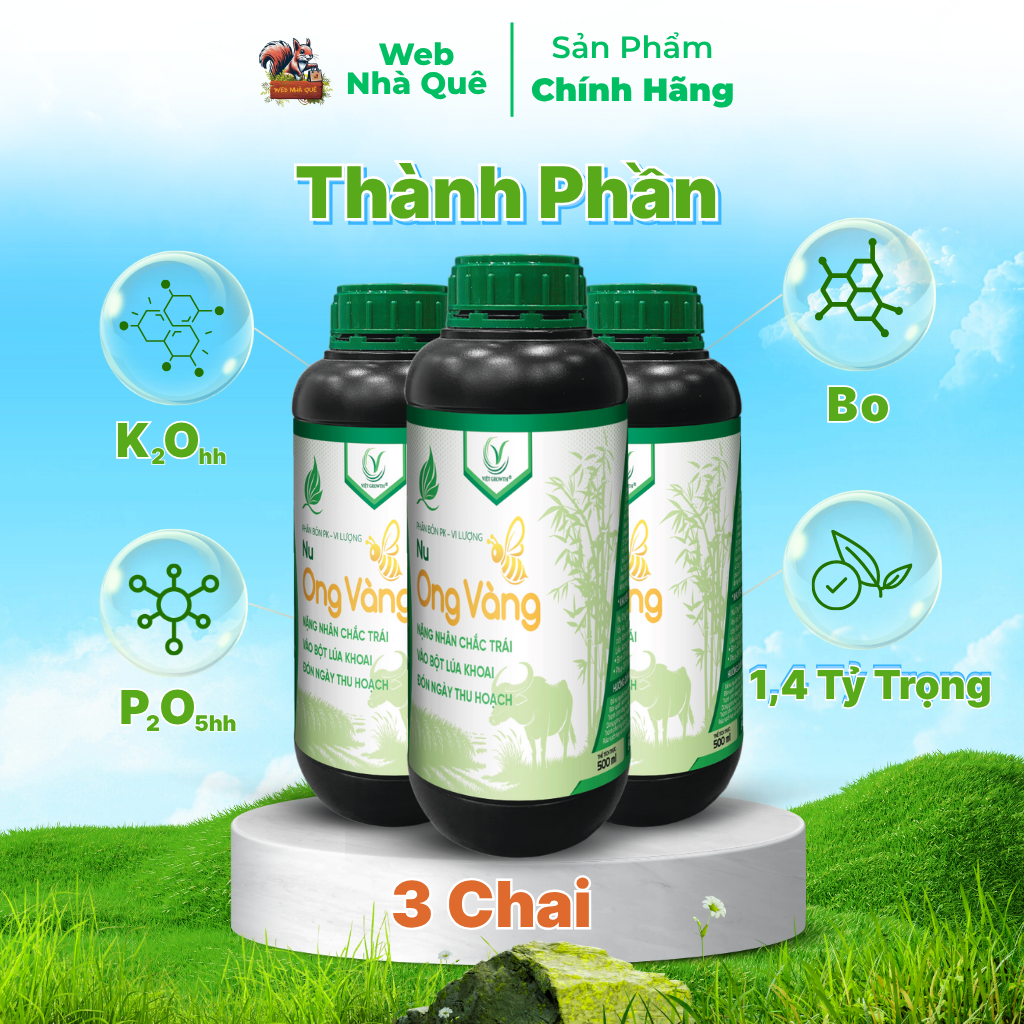 Combo 3 Hủ Phân Bón Lá Nu Ong Vàng Bổ Sung Lân, Kali, Bo Giúp Cây Trồng Nuôi Trái, Nặng Nhân