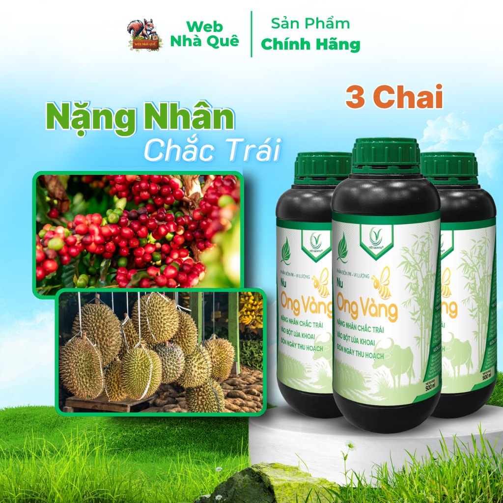 Combo 3 Hủ Phân Bón Lá Nu Ong Vàng Bổ Sung Lân, Kali, Bo Giúp Cây Trồng Nuôi Trái, Nặng Nhân