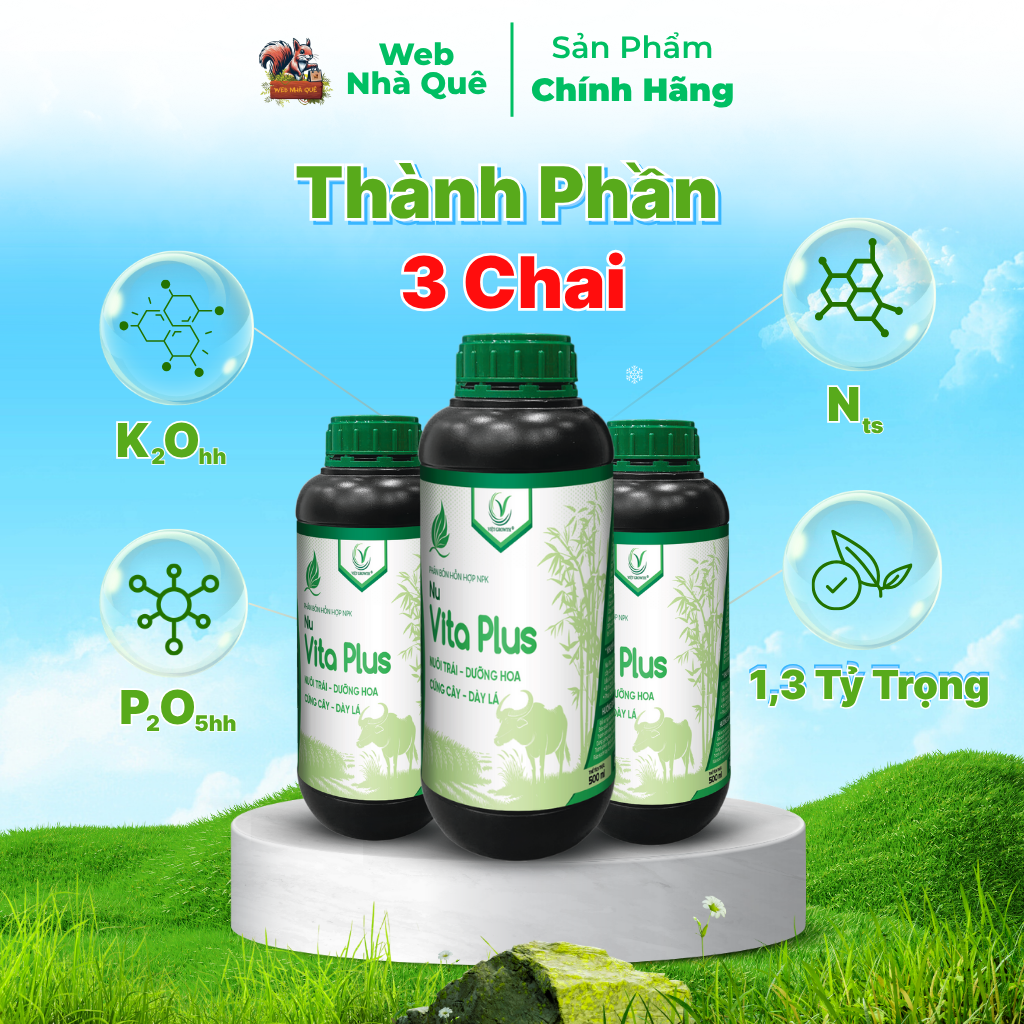 Combo 3 Hũ Phân Bón Lá Nu Vita Plus Giúp Nuôi Trái, Dưỡng Hoa, Hạn Chế Cháy Lá, Thối Trái, Thối Bông